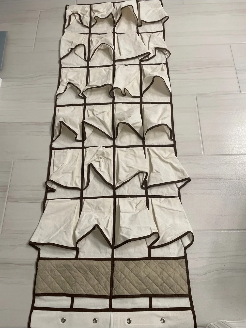 Canvas Over-the-Door 24-Pocket Organizer in Cream with Brown Trim